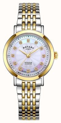 Rotary Damski dwukolorowy zegarek windsor wysadzany diamentami LB05421/41/D