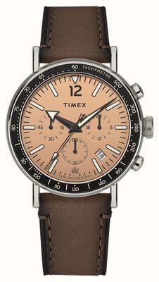 Timex Standardowy chronograf Waterbury (43 mm) z łososiową tarczą i brązowym skórzanym paskiem TW2W47300