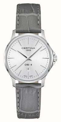 Certina Ds-8 lady (31mm) cadran argenté / bracelet cuir gris C0450101603100