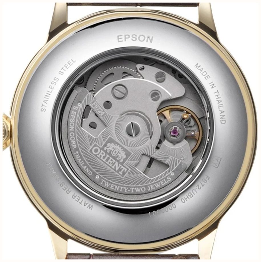 Orient Men's Automatic Gold Tone Stainless Steel Case Brown Leather Strap With Domed Mineral Crystal RA-AC0028S30B - vue alternative 3