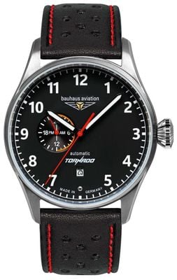 Bauhaus Aviation Tornado Automatic (42mm) zwarte wijzerplaat / zwarte leren band 2764-2