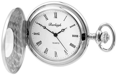 Burleigh Half-Hunter Quartz Pocket Watch - White Dial / Stainless Steel Case 1233