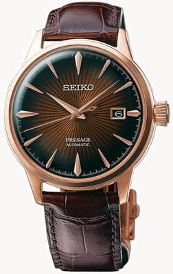 Seiko プレザージュ カクテル オートマチック ローズゴールドケース ブラウンレザーウォッチ SRPB46J1