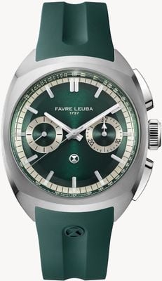 Favre Leuba Chief Chronograph Automatic (41mm) British Racing Green Sunray Dial / British Racing Green Rubber Strap 00.20101.113.03.303
