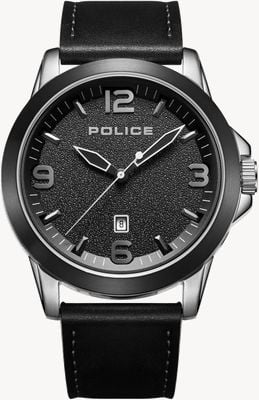 Police Cliff quartz datum (47 mm) zwarte wijzerplaat / zwart lederen band PEWJB2194540