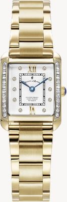 Jacques Du Manoir Emily Zweizeigeruhr mit Kristallglas (19 mm), weißem Zifferblatt und goldfarbenem PVD-beschichtetem Edelstahlarmband JWL05502