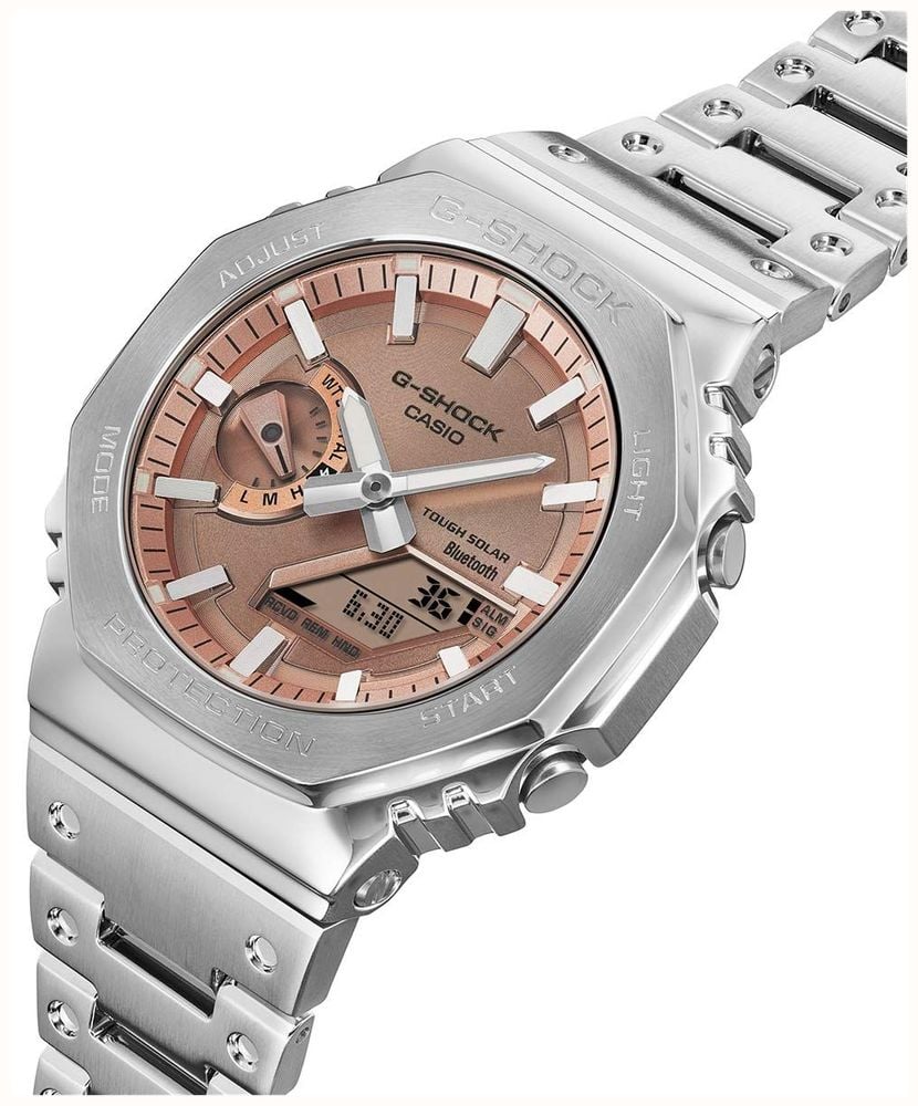 Casio G Shock Full Metal 2100 Series Bluetooth Solar 44.4mm Copper Dial Stainless Steel Bracelet GM B2100AD 5AER