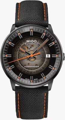 MIDO Orologio Commander Gradient automatico (40mm) quadrante trasparente grigio affumicato / cinturino ibrido pelle nera M0214073741100