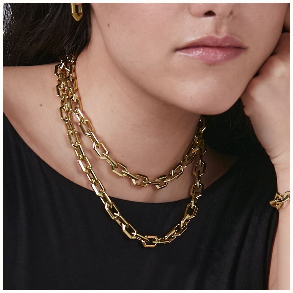 Olivia Burton Honeycomb Geo Gold Plated Chain Link Necklace 24100609 - vista alternativa 3
