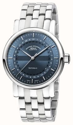 Mühle Glashütte Orologio Teutonia II con datario automatico (41 mm), quadrante grigio-blu e bracciale in acciaio inossidabile. M1-33-52-MB
