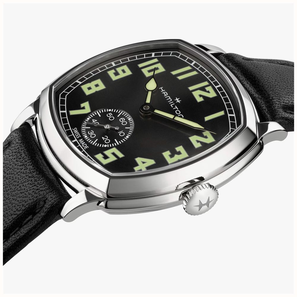 Hamilton American Classic Cushion Mechanical (34mm) Black Sunray Dial / Black Leather Strap Watch H36129730 - alternative Ansicht 4