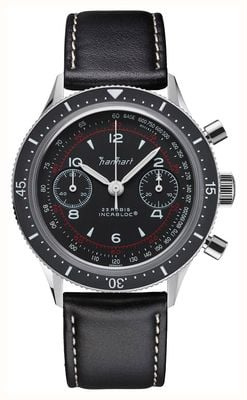 Hanhart 415 es pure (39mm) czarna tarcza / czarny skórzany pasek - m H703.215-8010