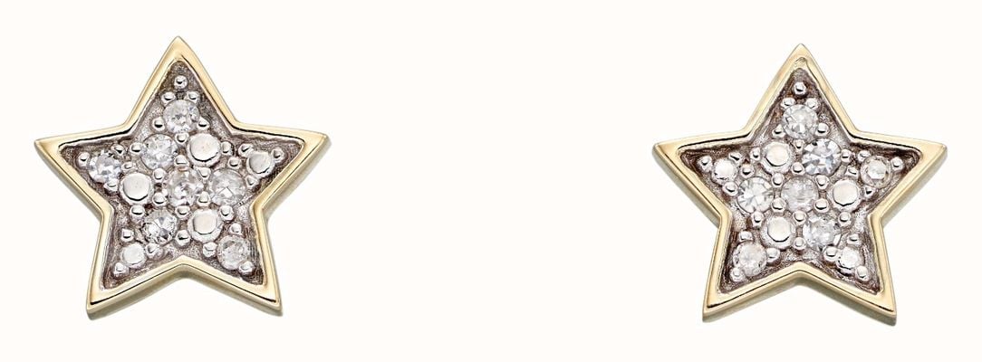 Elements Gold 9k Yellow Gold Diamond Star Stud Earrings GE2310