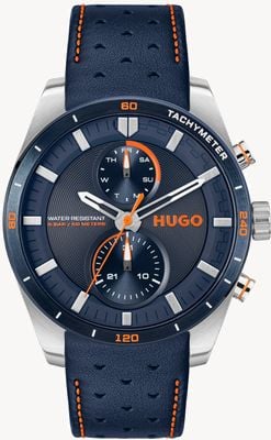 HUGO Montre homme #fast (44 mm) cadran bleu / bracelet en cuir bleu 1530371