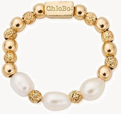 ChloBo Triple Sparkle Pearl Ring (Small) - Gold Plated GR1TRP