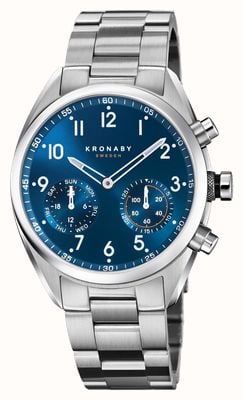 Kronaby Apex 混合智能手表（43 毫米）蓝色表盘/3 链节不锈钢表链 S3762/1