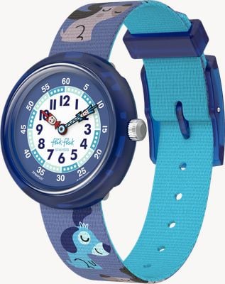 Flik Flak Cutie Puppy (31,85 mm) blau-weißes Zifferblatt / Armband mit blauem Welpenmuster FBNP237