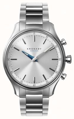 Kronaby Sekel Hybrid-Smartwatch (38 mm), silbernes Zifferblatt / 3-gliedriges Edelstahlarmband S0556/1