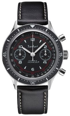 Hanhart 415 es pure (39 mm) schwarzes Zifferblatt / schwarzes Lederarmband - m H703.215-8010