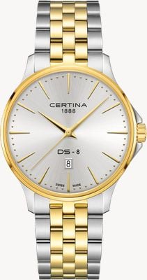 Certina Ds-8 gent quartz (40 mm) srebrna tarcza / dwukolorowa bransoleta ze stali nierdzewnej C0454102203100