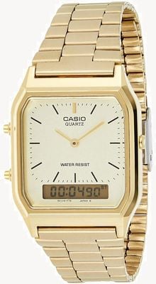 Casio Cremefarbenes Vintage-Hybrid-Zifferblatt / goldfarbenes Metallarmband AQ-230GA-9DMQYES