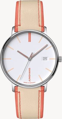 Junghans Form damen quartz (34.1mm) witte wijzerplaat / beige veganistische leren band 47/4458.00