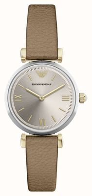 Emporio Armani Gianni t-bar (28 mm) beżowo-złota tarcza / brązowy skórzany pasek AR11770
