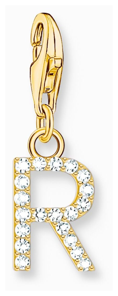 Thomas Sabo Charm Pendant Letter R With White Stones Gold Jewellery