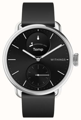 Withings Scanwatch 2 - 带心电图功能的混合智能手表（38 毫米）黑色混合表盘/黑色硅胶 HWA10-MODEL 1-ALL-INT