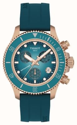 Tissot Seastar 1000 Quartz Chronograph (38mm) Graded Turquoise Dial / Turquoise Silicone Strap T1202173704100