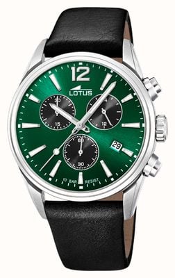 Lotus 男士计时腕表（42 毫米）绿色表盘/黑色皮革表带 L18691/4