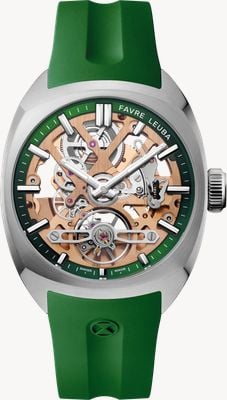 Favre Leuba Chief Skeleton Automatic (40mm) 4N18 Gold Skeleton Dial / Green Rubber Strap 00.20105.103.03.303