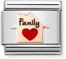 Nomination Classic House Family Heart 9ct Rose Gold & Steel Enamel Charm 430202/11