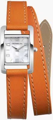 Herbelin V Avenue | Perlmuttzifferblatt | orangefarbenes Lederarmband 17437AP29MDL