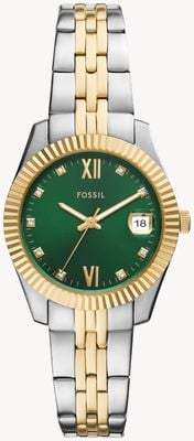 Fossil Damenuhr Scarlette (33 mm) mit grünem Sonnenschliff-Zifferblatt / zweifarbigem Edelstahlarmband ES5388