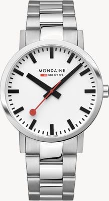 Mondaine Klassische Herrenuhr (40 mm) mit weißem Zifferblatt und Edelstahlarmband A660.30360.11SBJ