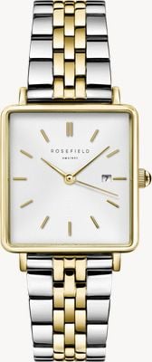 Rosefield Boxy (26 mm) weißes Zifferblatt / zweifarbiges Edelstahl-Mesh-Armband QVSGD-Q013