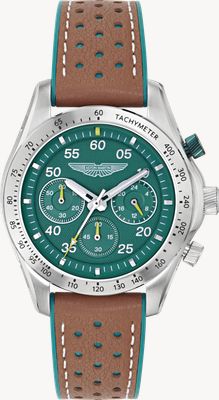 Aston Martin Thrill SGT W Quartz Chronograph (42mm) Podium Green Dial / Tan & Podium Green Silicone Strap MTRS1F501