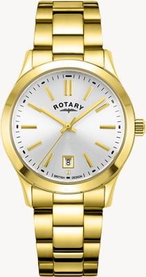 Rotary Montre contemporaine à quartz (30 mm) cadran argenté / bracelet en acier inoxydable doré LB05523/06