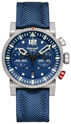 Hanhart Chronographe automatique Primus Carrier Pilot (44 mm), cadran bleu / bracelet textile bleu - m 740.271-3320