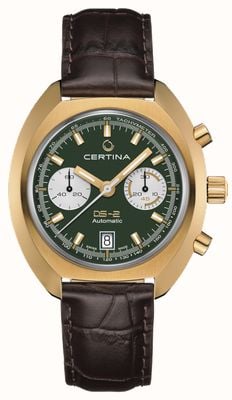 Certina Ds-2 chronographe automatique cadran vert / bracelet cuir marron C0244623609100