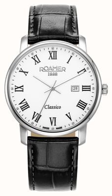 Roamer Montre homme Classico à quartz (40 mm) cadran blanc / bracelet en cuir noir 971856 41 25 05