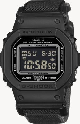Casio G-Shock 5600er Serie Alarm-Chronograph (42,8mm) Digitalanzeige / schwarzes Fidlock®-Armband Uhr DW-5600MNC-1ER
