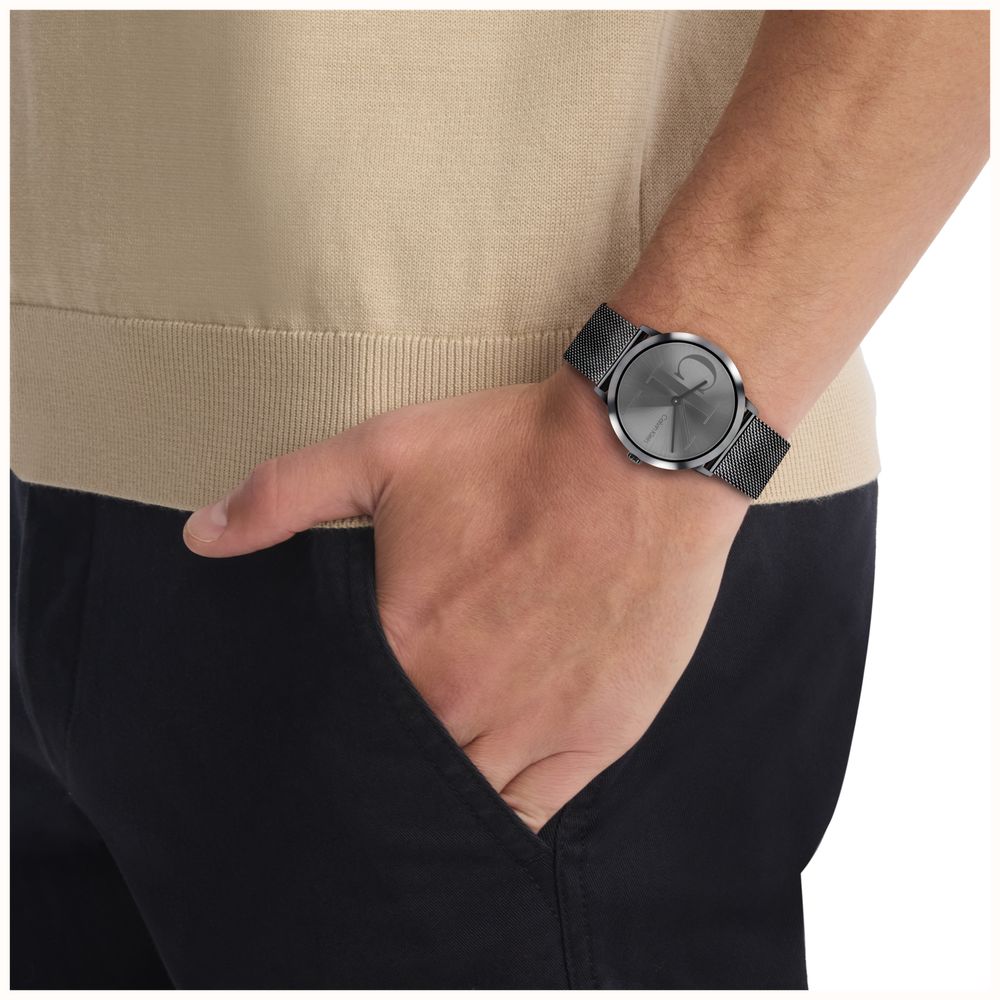 Calvin Klein Exceptional Quartz (37mm) Grey CK Dial / Grey PVD Stainless Steel Mesh Bracelet 25200606 - vista alternativa 4