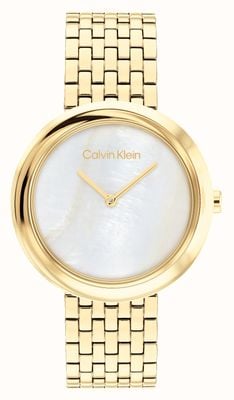 Calvin Klein Gedraaide bezel (34 mm) parelmoer wijzerplaat / goudkleurige roestvrijstalen armband 25200321