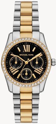 Michael Kors Montre multifonction Lexington Lux (34 mm) cadran noir / bracelet en acier inoxydable bicolore MK4925