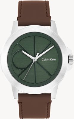Calvin Klein Ck reset (42 mm) quadrante verde / cinturino in pelle marrone 25200527