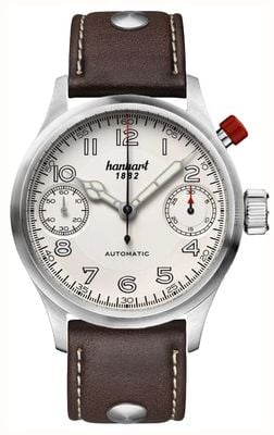 Hanhart Cronografo automatico Pioneer monoscope (45 mm) quadrante argento / cinturino in pelle marrone scuro - m 732.220-0110