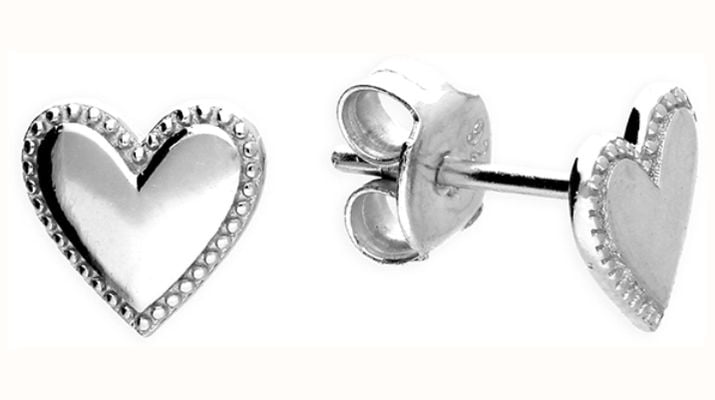 James Moore CME Sterling Silver Heart Stud With Beaded Edge H6531/S