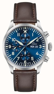 Laco Automatyczny chronograf Kiel.2 (43 mm) z ciemnoniebieską tarczą słoneczną / brązowym paskiem skórzanym 862186
